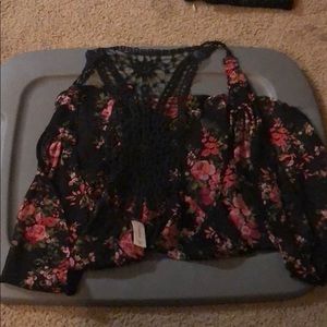Black flowered sleeveless cardigan